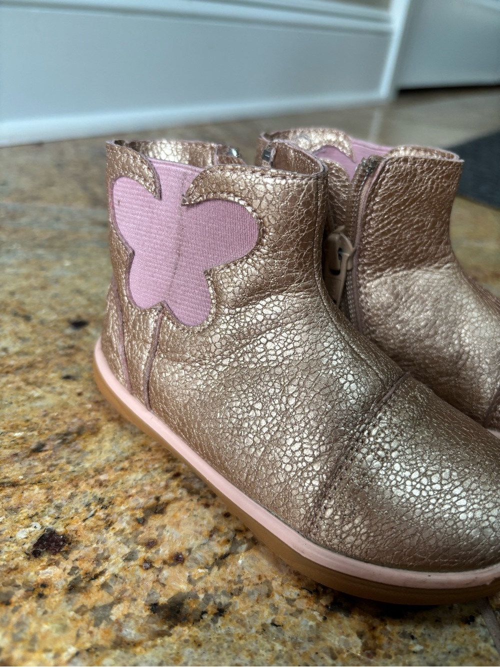 Livie & Luca Metallic Rose Gold Butterfly Ankle Boots